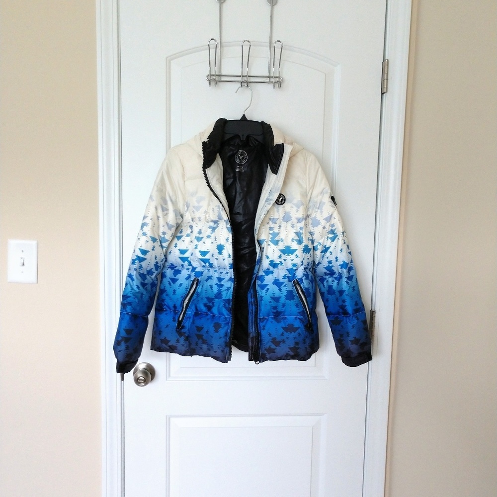 American Eagle Puffer Jacket White and Blue Ombre - Picture 3 of 6